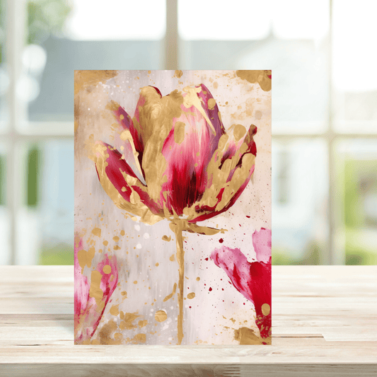 Tulips Red and Gold Greetings Card - Peppy & Sage
