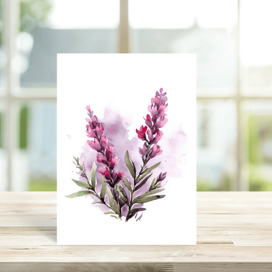 Watercolour Heather Greetings Card - Peppy & Sage