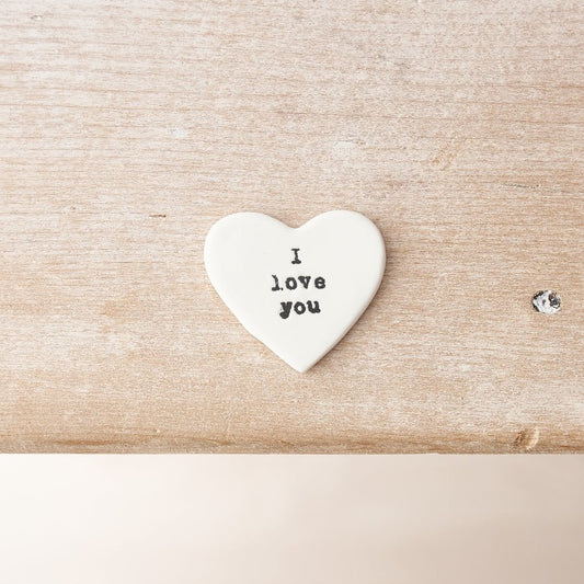 White Ceramic Heart Token "I Love You" - Peppy & Sage